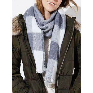 Loft Blank‎ Scarf Gray White Plaid Herringbone 20x80 Soft Cozy Winter New